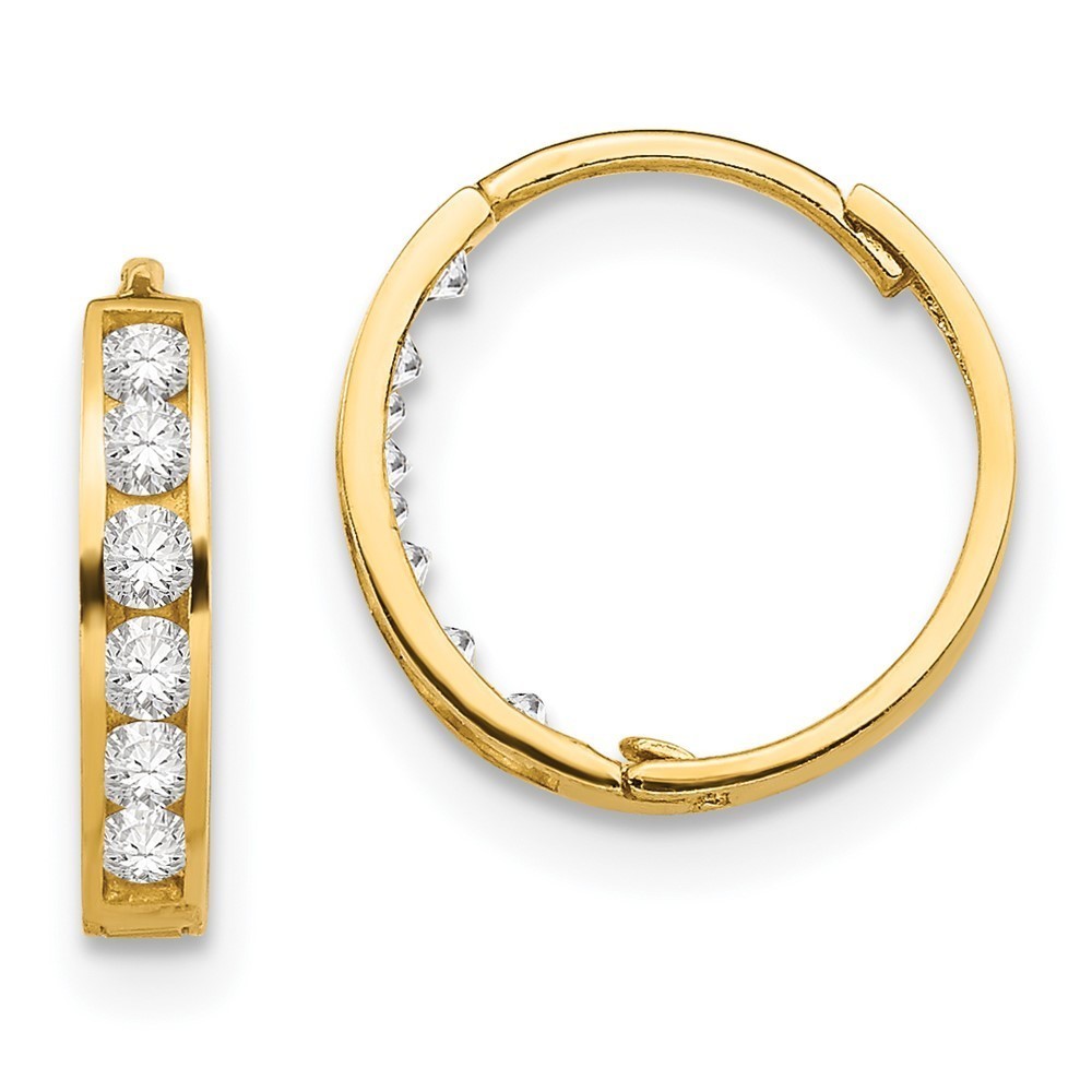 14k Yellow Gold Madi K CZ Hinged Hoop Earrings 11 L x 12 mm W
